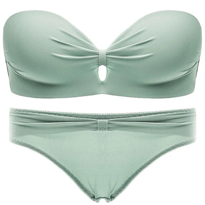 A Set Women's Detachable Shoulder Strap Underwear Small Chest Gathered Anti-skid Bra Set Summer Sexy Ultra-thin Solid Bow Hollow Out Underwear Briefs