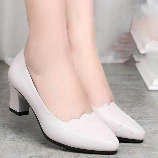 Comfortable Soft Leather Work Shoes, Soft Sole, Comfortable Mid-heel Four Seasons Single Shoes, Women's Thick-heeled Non-slip Leather Shoes