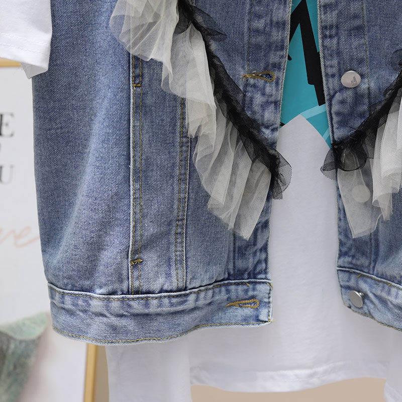 Denim Vest Women Stitching Lace Sweet Casual Sleeveless Waistcoat Jacket Women