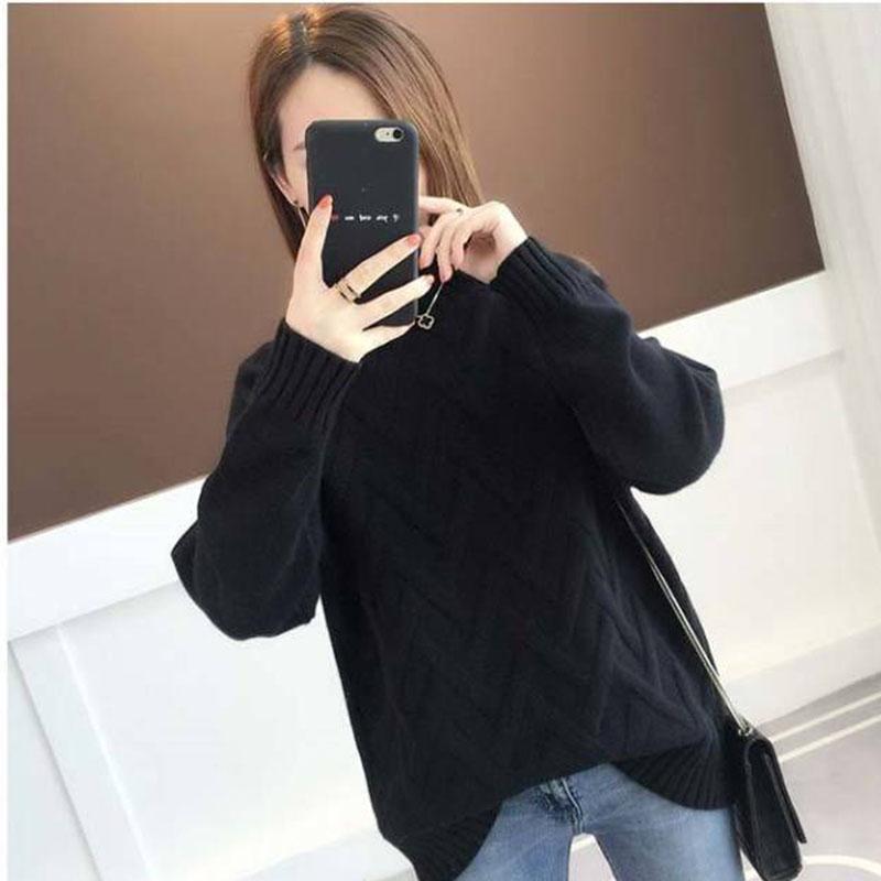 Pofulove Women Thick Loose Pullover Female Jumpers Long Sleeve Pull Femme Casual Knitted Sweater Red