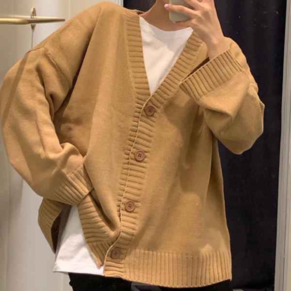 Teen Jacket Female Slim Loose All-match Button Knit Cardigan Jacket Female Solid Color Loose V-neck Sweater