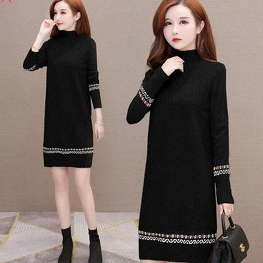 Autumn and Winter Long Sweater Long Sleeve Loose Knit Bottoming Shirt Fashion Simple Dress