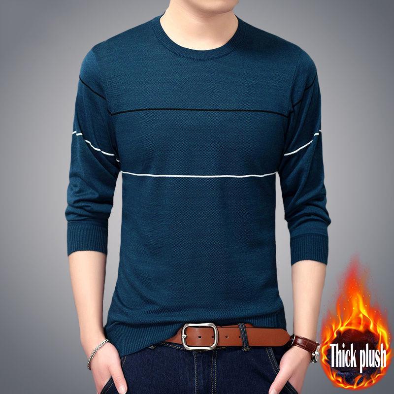 Men Autumn Winter Warm Knitted Sweater Casual Pullover Round Neck Long Sleeve Slim Top