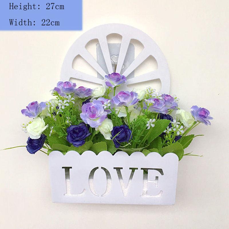 Simulation Rose Silk Flower Set Basket Plastic Fence Living Room Wall Hanging Artificial Flower Rack Home Wall Decoration Pendant