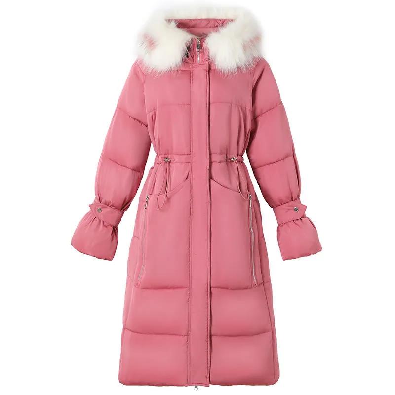 Winter Down Jacket Korean Style Slim-fit Large Fur Collar Hooded Cotton-padded Coat Women's Mid-length Plus Size Over-the-knee Down Coat