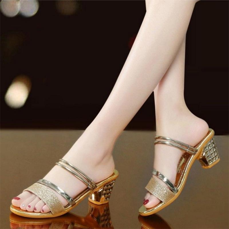 Summer Ladies Sandals and Slippers Thick Heel Mid-heel Fashion Sandals Open Toe Korean Sexy All-match Sandals Women