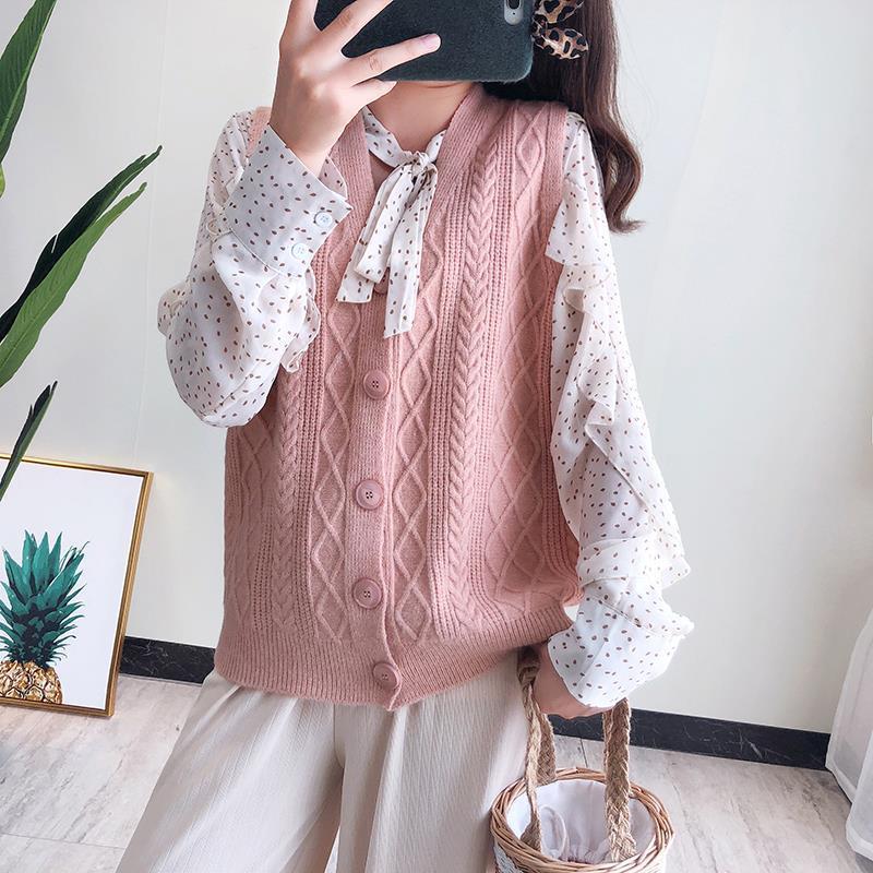 Autumn and Winter V-neck Cardigan Vest Loose College Style Knit Top Fashion Simple Female Jacket