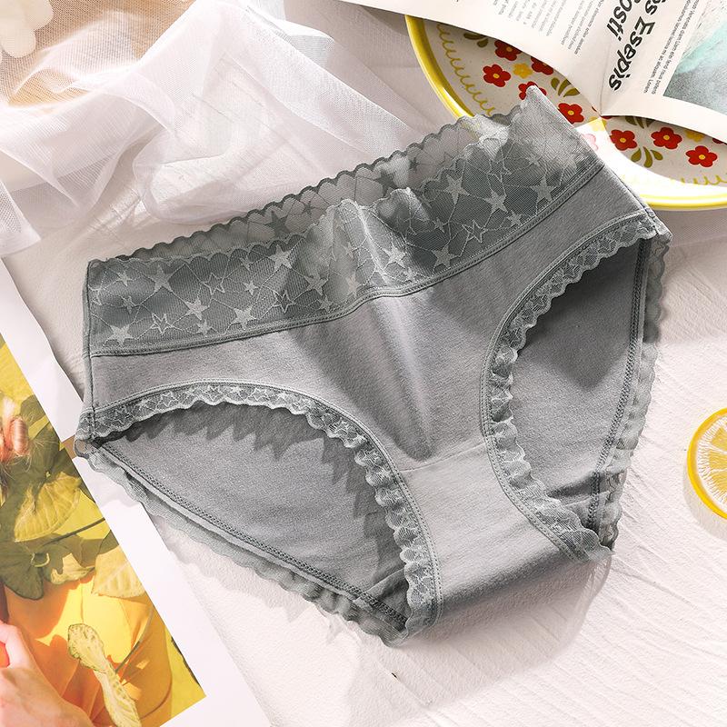 6Pcs/Set Seamless Women's Mid-waist Panties Large Size Lace Cotton Briefs Solid Color Highly Elastic Casual Underpants