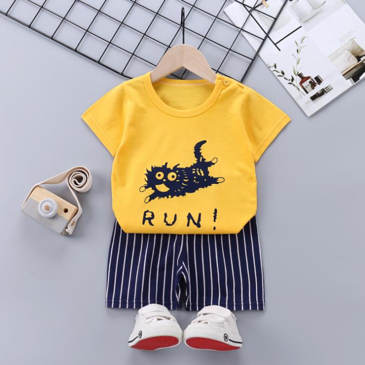 Children's Short Sleeve Suit Korean Style Boys and Girls Set Printing T-shirt + Shorts Two Piece Set