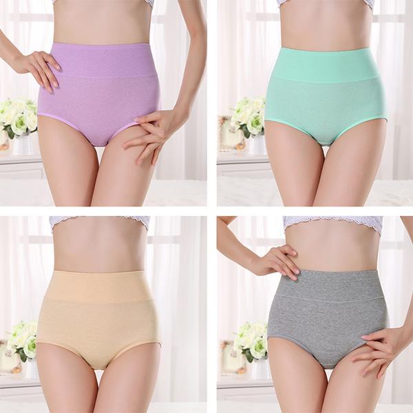 4Pcs/Set Women's High Waidt Solid Color Seamless Cotton Panties Highly Elastic Large Size Causal Soft Briefs