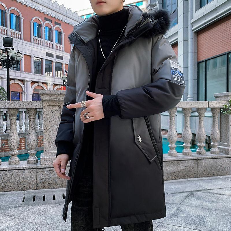 Winter Padded Jacket Plus Cotton Thickening Men's Mid-length Jacket Cotton Jacket Big Fur Collar Padded Jacket Gradient Color