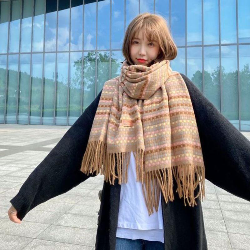 Winter Imitation Cashmere Scarf Women's Korean Plaid Scarf Thick and Versatile Long Bib Shawl