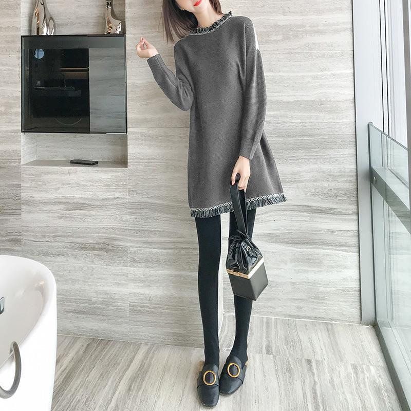 Autumn and Winter Knitted Dress Mid-length Loose Bottoming Shirt Fashion Simple Women's Sweater Skirt