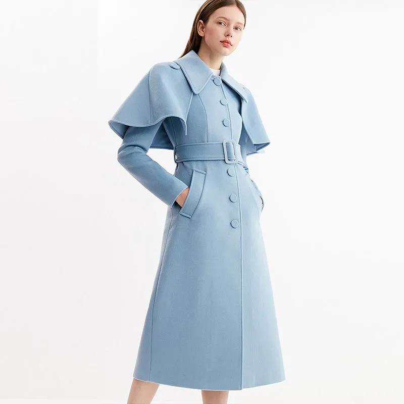 European and American Style Belt Slim Slimming A-line Big Swing Cloak-style Woolen Coat Woolen Coat Temperament Mid-length