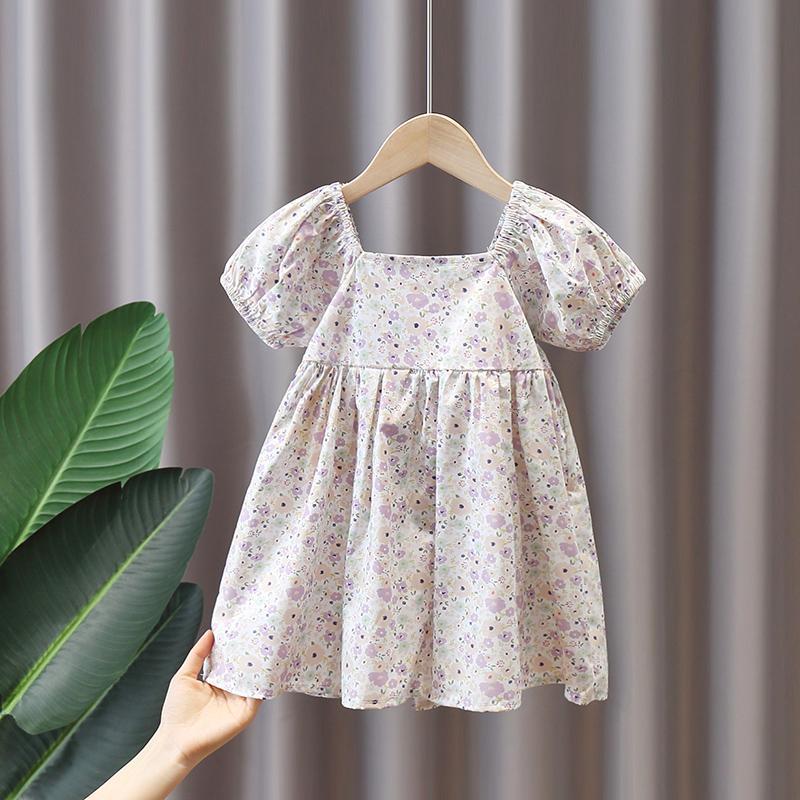 Girls Dress Short-sleeved Princess Dress Summer Korean Children's Summer Small and Medium-sized Children's Floral Western Skirt