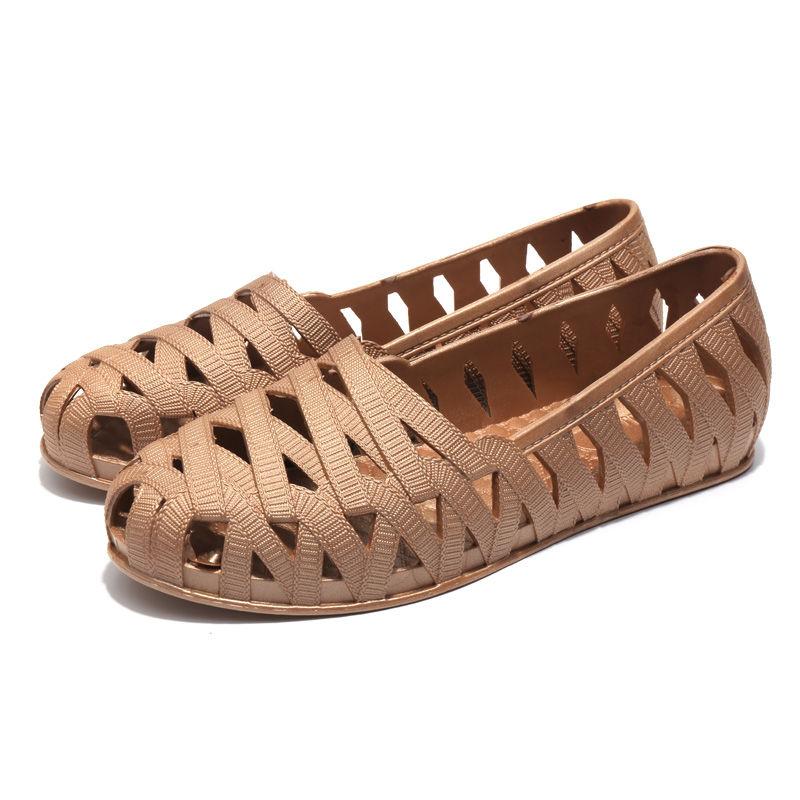 Summer Plastic Sandals Flat-bottom Hole Shoes White Plastic Shoes Non-slip Beach Hollow Sandals Women