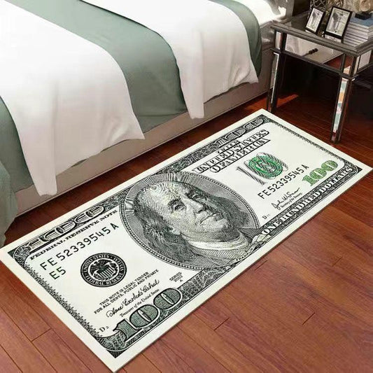 US Dollar Bedroom Personality Creative Dollar Gold Carpet Long Square Bay Window Balcony American Bedside Blanket Entry Tide Brand Carpet