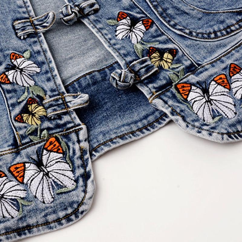 Autumn 2021 Chinese Style Embroidered Stretch Denim Jacket Women's Short Jacket Loose Retro