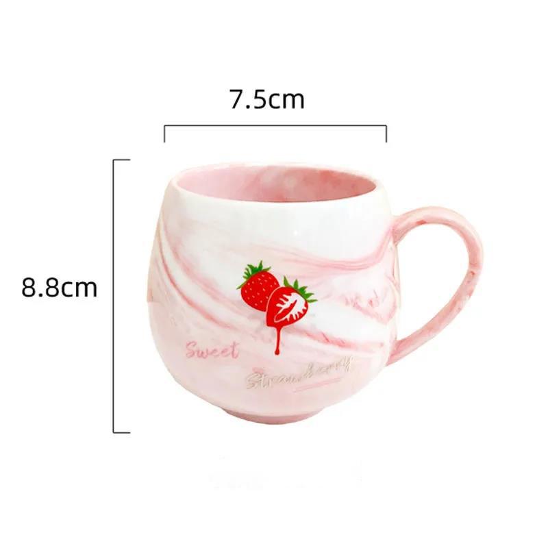 Creative Cartoon Ceramic Cup Female Student Dormitory Water Cup Cute Strawberry Mug Home Milk Breakfast Cup Spoon