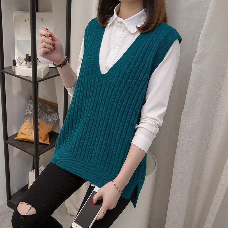 Autumn and Winter Knitted V-neck Vest Sleeveless Waistcoat Short Waistcoat Simple Pullover Women's Top