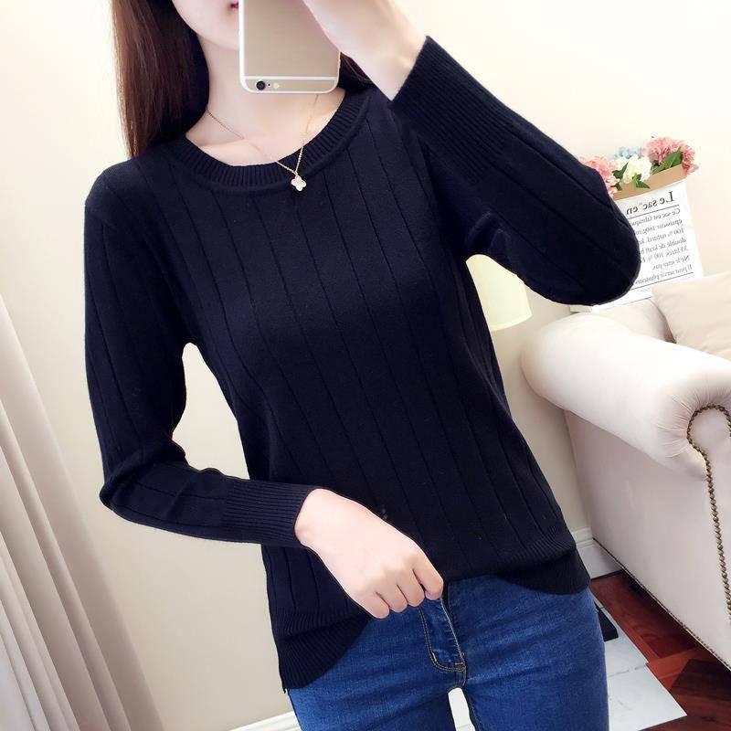 Sweater Women Solid Slim O-Neck Warm Knitwear Winter Long Sleeve Ladies Tops