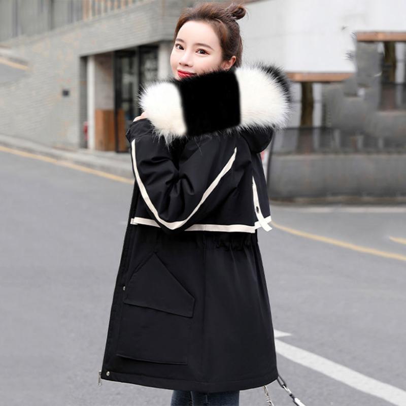 Women's Mid-length Down Jacket Winter Korean Loose Cotton Clothes Casual Hooded Padded Jacket Quilted Jacket