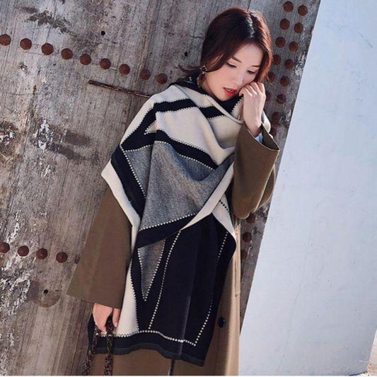 European and American Wild Thickened Dual-use Color Matching Double-sided Warmth Thick Cashmere Scarf Shawl Female Autumn and Winter Soft Wrap