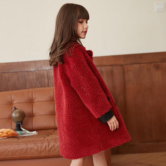 Girls Lamb Wool Coat Children's Coat Granular Velvet Warm and Windproof Plus Velvet Thick Autumn and Winter Clothes