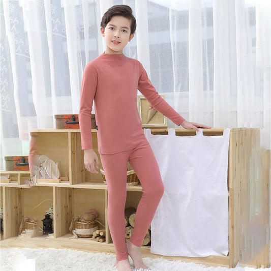 Children's Middle and Older Children's Self-heating Middle and Low Collar Seamless Thermal Underwear Set for Boys and Girls