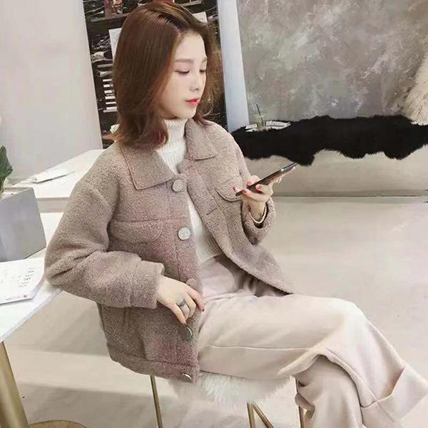 Winter Fashion Single-breasted Jacket Short Faux Lamb Wool Coat Student Loose Top