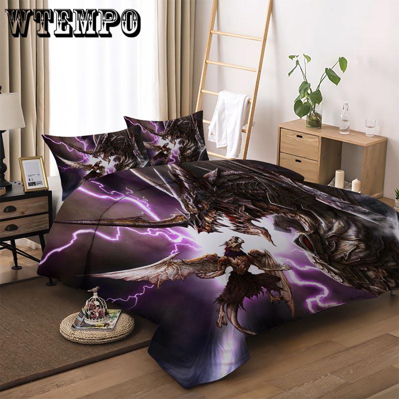 3PCS/Set Quilt Cover 3D Lightning Pterosaur Pattern Comfortable Breathable Soft Bedding Set