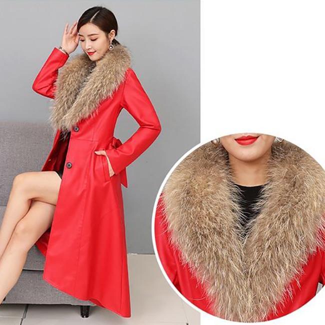 Winter Women's Fur Coat  Plush Thickening Medium Length Women's Leather Coat Slim Closing Woman Parka Coat