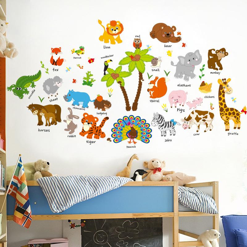 children's early education stickers animal English wall stickers kindergarten classroom decorative