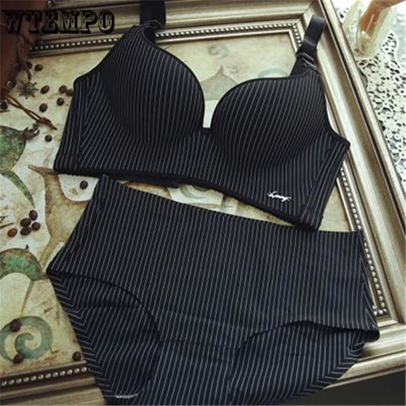 Striped Lingerie Sets  Underwear Set Women Cotton Comfortable Brassiere Black Push Up Bras