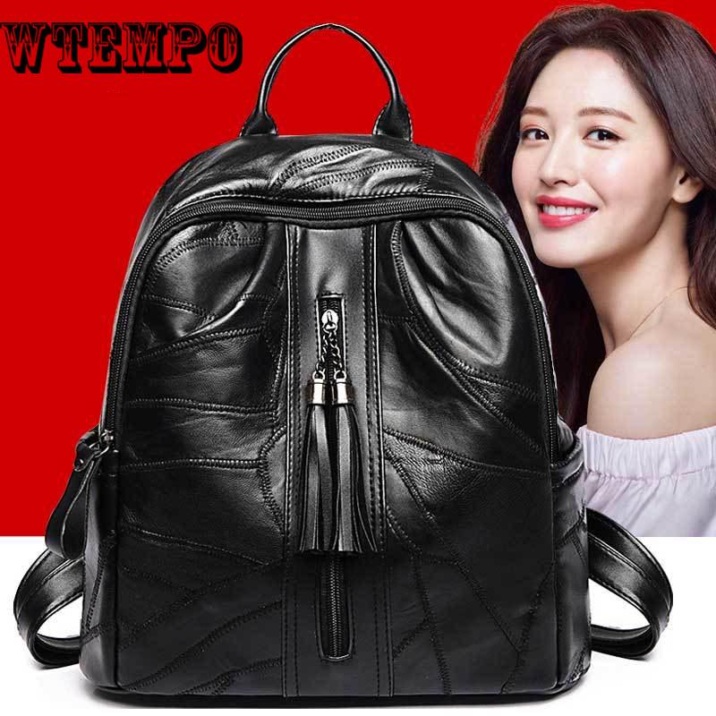 Fashion Women Backpack Set Black Bagpack with Small Bag PU Leather  Ladies Bags for Woman