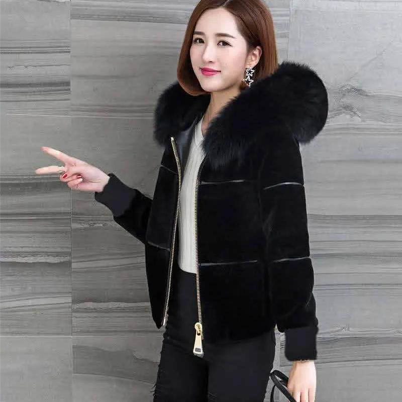 Sheep Sheared Fur Women's Autumn and Winter Imitation Fox Fur Hooded Fur Short Coat