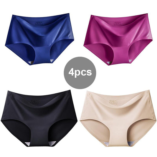 4PCS Summer Sexy Panties Women's Lingerie Solid Female Underwear Ice Silk Cool Ladies Briefs Comfort Seamless Pants