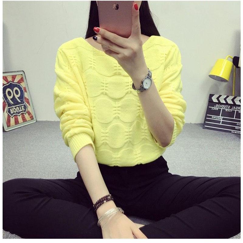 Spring and Autumn Women's Round Neck Loose Short Sweater Fashion Long Sleeve Solid Color Sweater