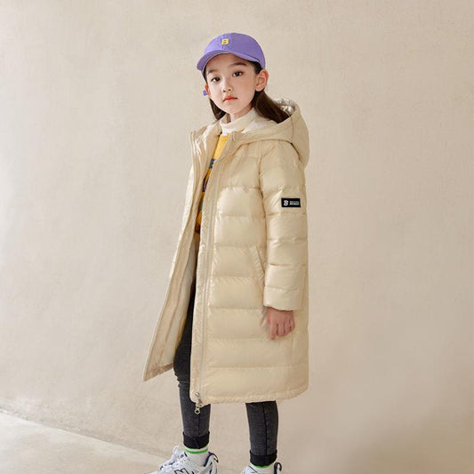 Children's Light and Warm Down Jacket In Winter Girls Mid-length White Duck Down Over The Knee Disposable Coat