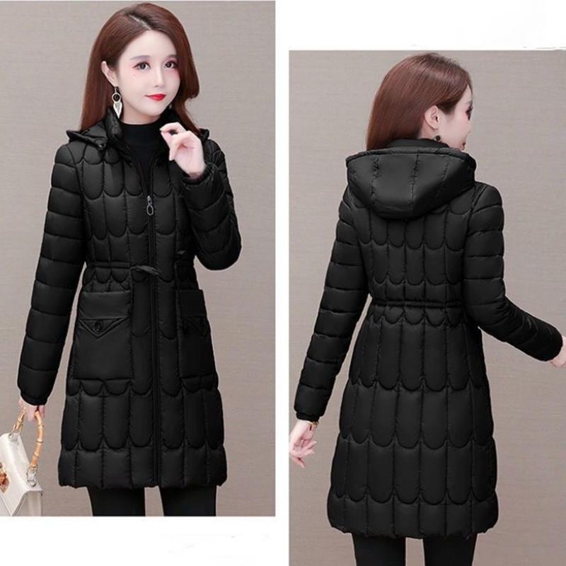 Women's Mid-length Down Jacket Winter Korean Loose Cotton Clothes Casual Hooded Padded Jacket Quilted Jacket