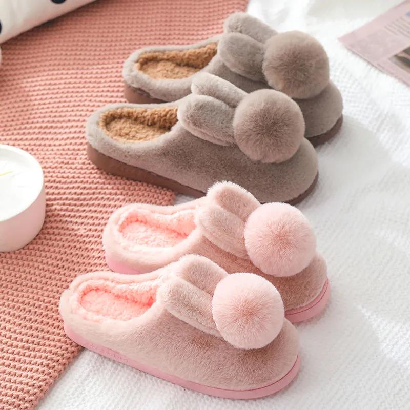 Winter Unisex Cotton Slippers Thick-soled Non-slip Household Couple Slippers Warm Thick Plush Slippers