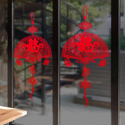 Chinese style removable wall stickers PVC transparent film red spring festival wallpaper