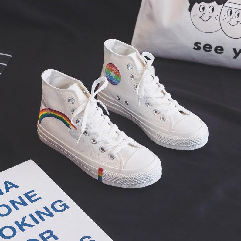 Rainbow Gay Pride Shoes - LGBTQA Pride Sneakers - Women High Top Sneakers - Vulcanized Shoes - Equality Canvas Shoes - Canvas Hightop Shoes