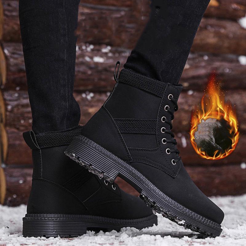 Windproof  Martin Boots Men's Leather Shoes Waterproof Snow Boots Warm Military Boots Cotton Shoes