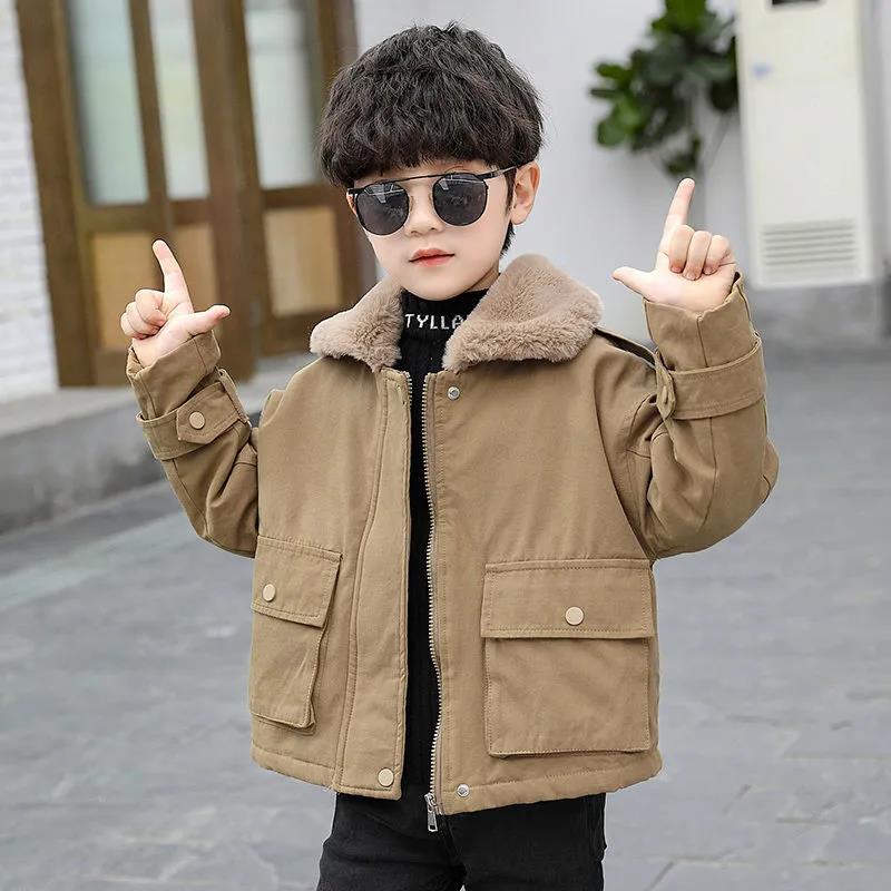 Boys' Jackets In Autumn and Winter Small Medium-sized Children Schools Overcome The Trend of Plush and Thickening Children's Large Fur Collar Jackets