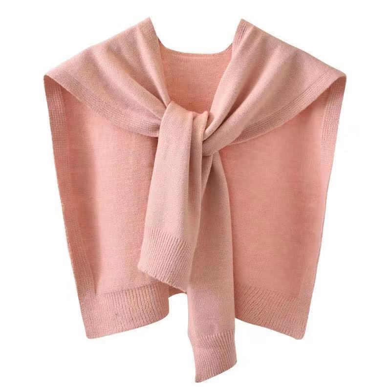 Simple British Style Solid Color Shawl with Lace-up and Knotted Knitted Wool Scarf Women's Jacket with Shoulder Fabric Soft and Comfortable