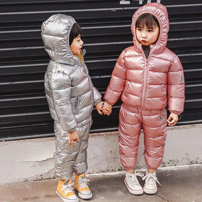 Children's Winter Thick Down Padded Jacket Suits for Boys and Girls Two-piece Disposable Baby Cotton Clothes for Infants and Toddlers