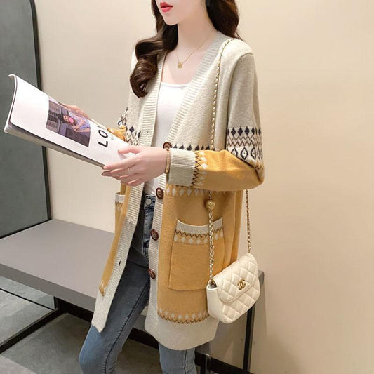 Autumn and Winter Long Cardigan Sweater Loose Knit Casual Jacket Thick Jacquard Female Jacket