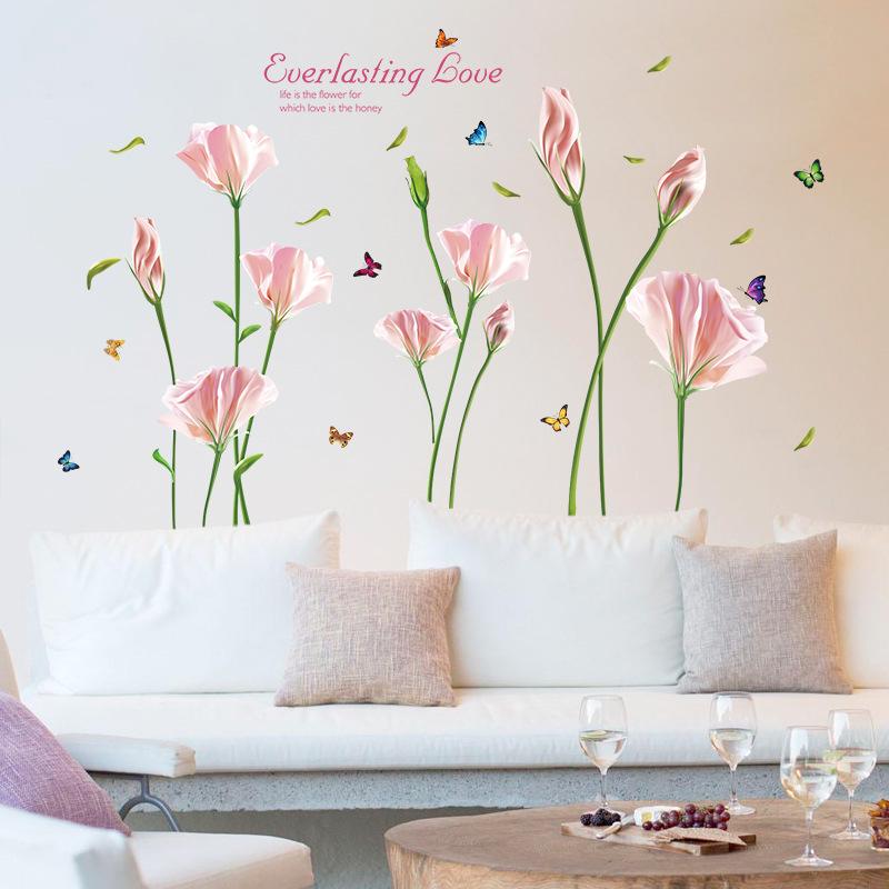 Pink bloom flowers living room bedroom porch TV background decorative wall stickers