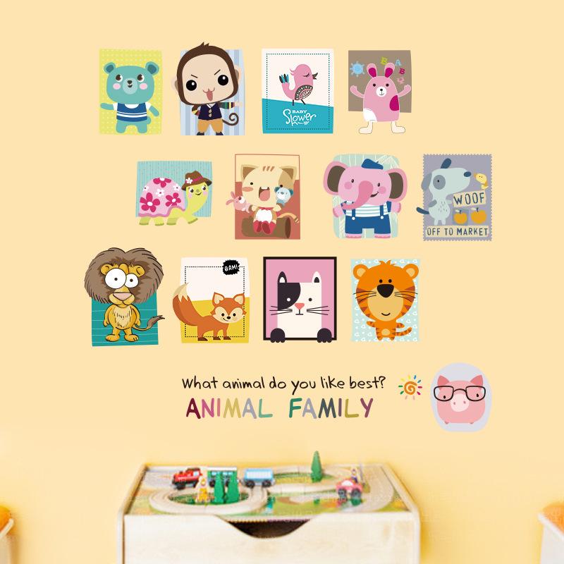 Animal family cartoon wall stickers removable stickers animal party wallpaper monkey rabbit lion fox